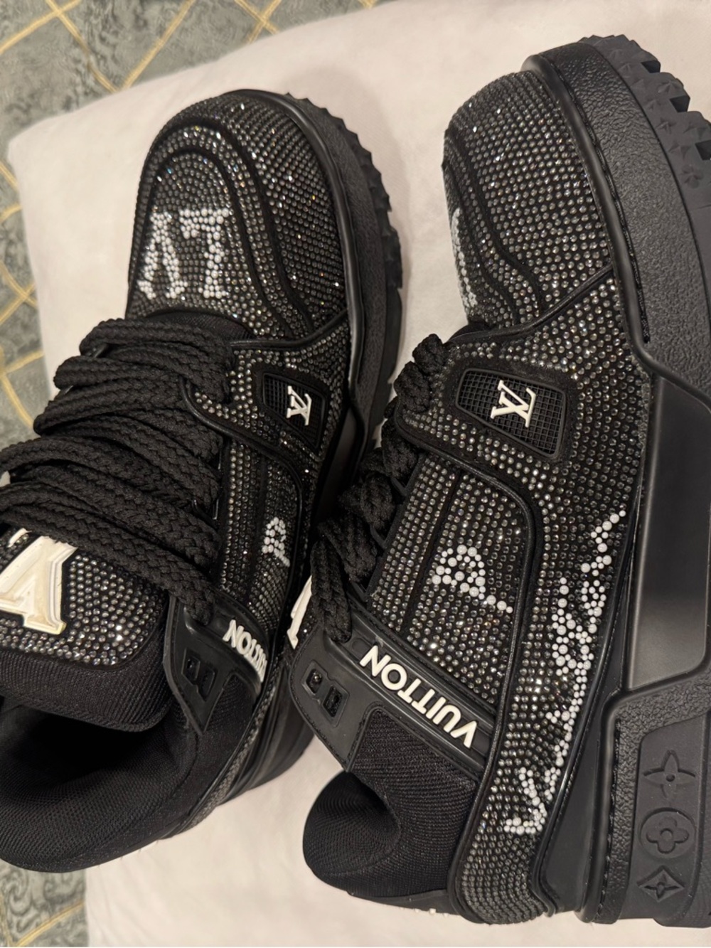 Louis Vuitton Black Crystal-Embellished Low-Top Sneakers